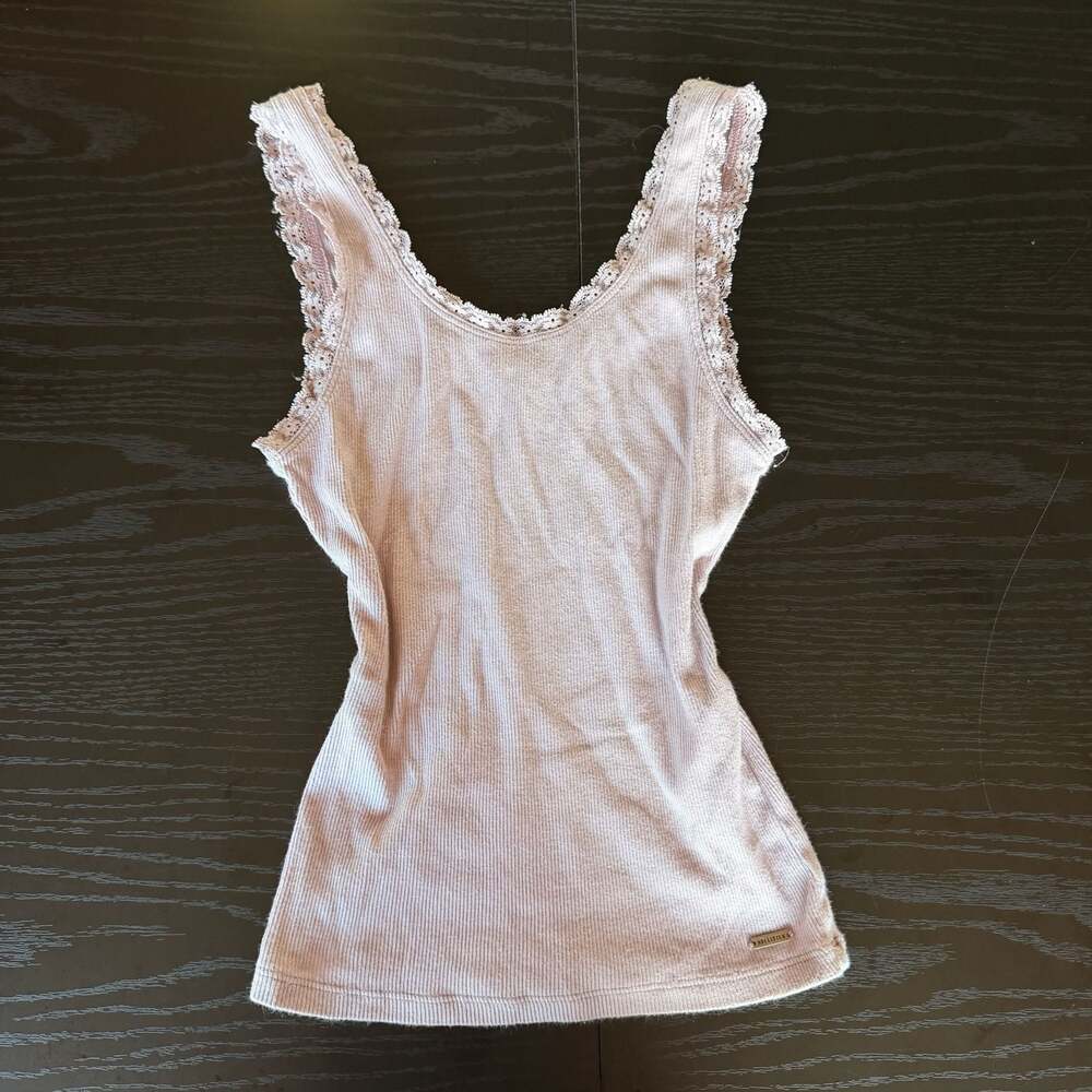 Hollister California Layering Tank Ribbed Lace Trim Top XS Light Pink